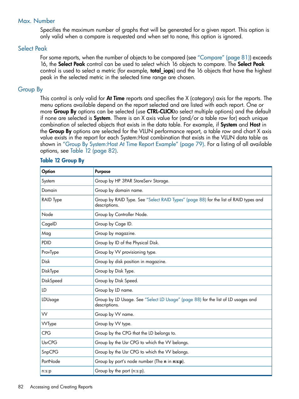 Max. number, Select peak, Group by | Max. number select peak group by | HP 3PAR StoreServ 7000 Storage User Manual | Page 82 / 231