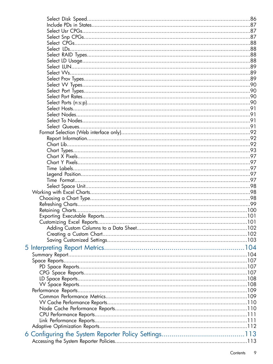 5 interpreting report metrics, 6 configuring the system reporter policy settings | HP 3PAR StoreServ 7000 Storage User Manual | Page 9 / 231