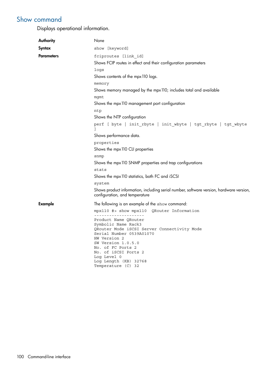 Show command | HP IP Distance Gateway User Manual | Page 100 / 153