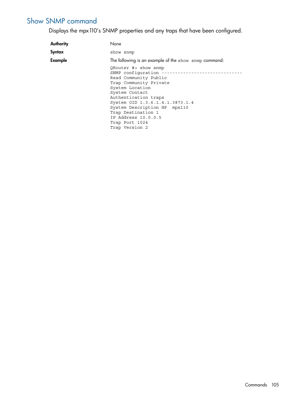 Show snmp command | HP IP Distance Gateway User Manual | Page 105 / 153