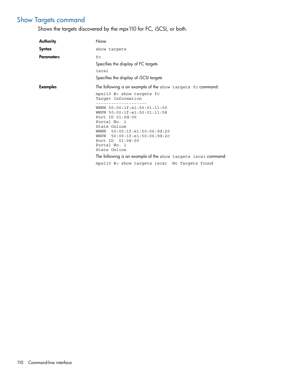 Show targets command | HP IP Distance Gateway User Manual | Page 110 / 153