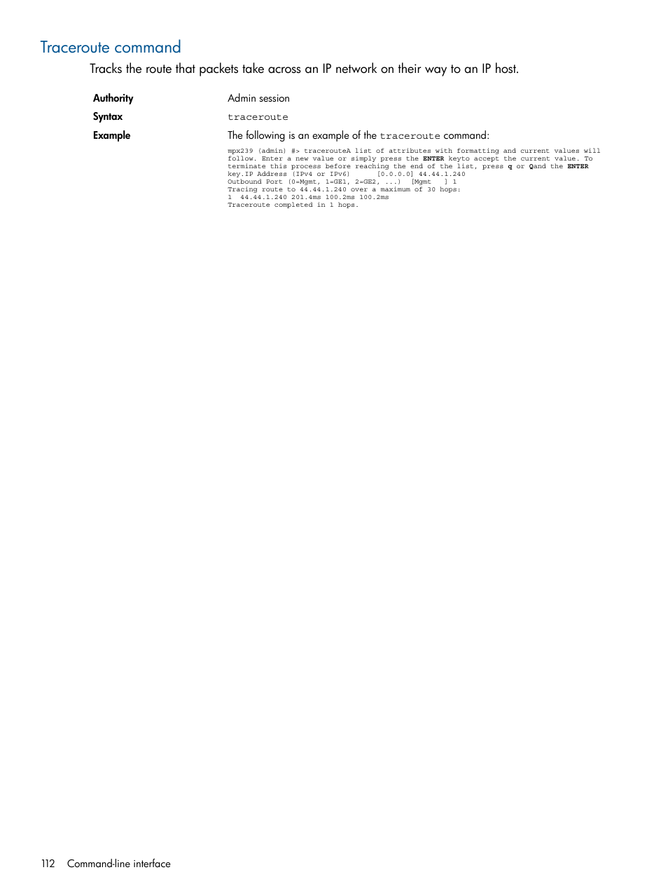 Traceroute command | HP IP Distance Gateway User Manual | Page 112 / 153