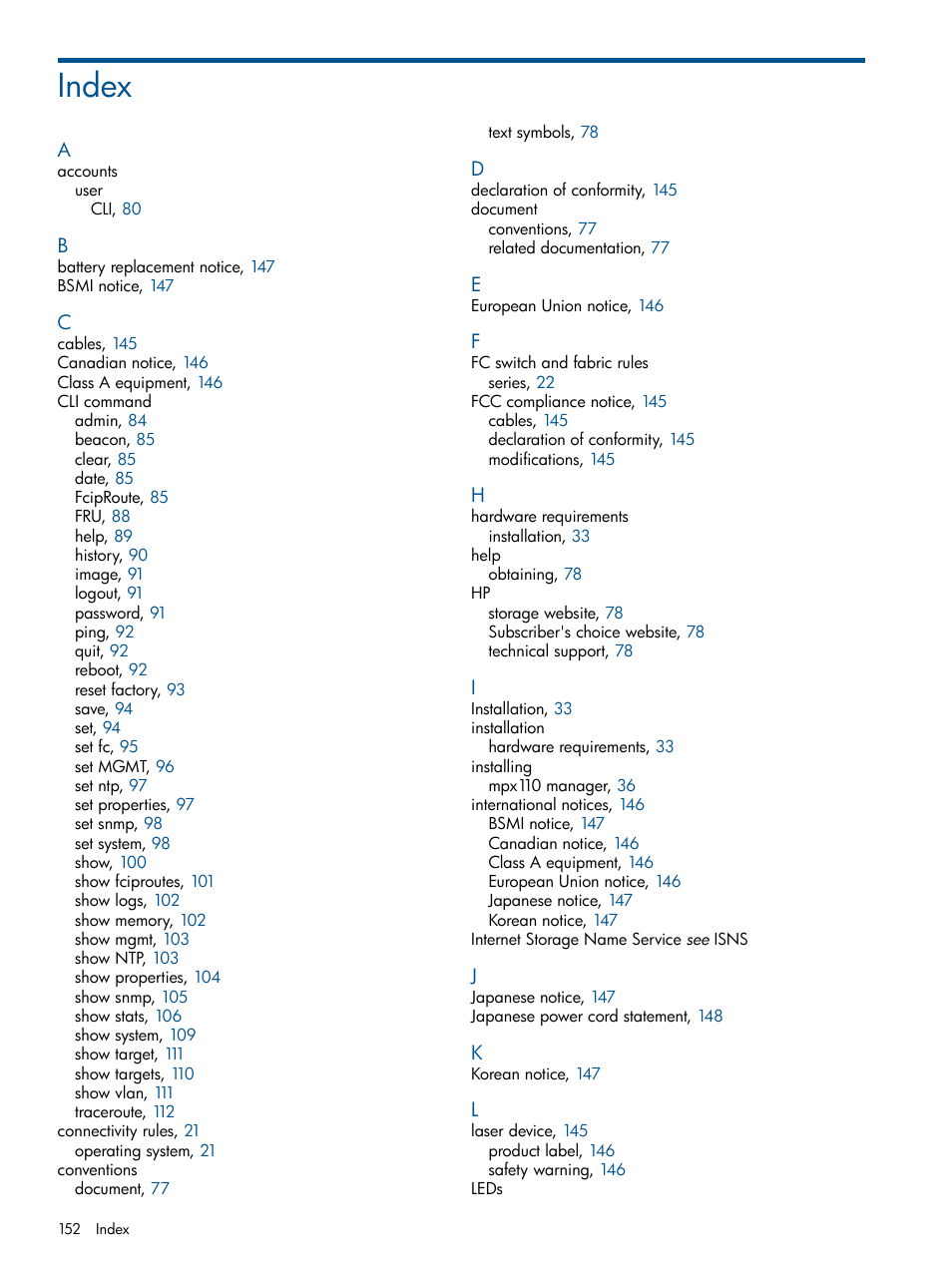 Index | HP IP Distance Gateway User Manual | Page 152 / 153