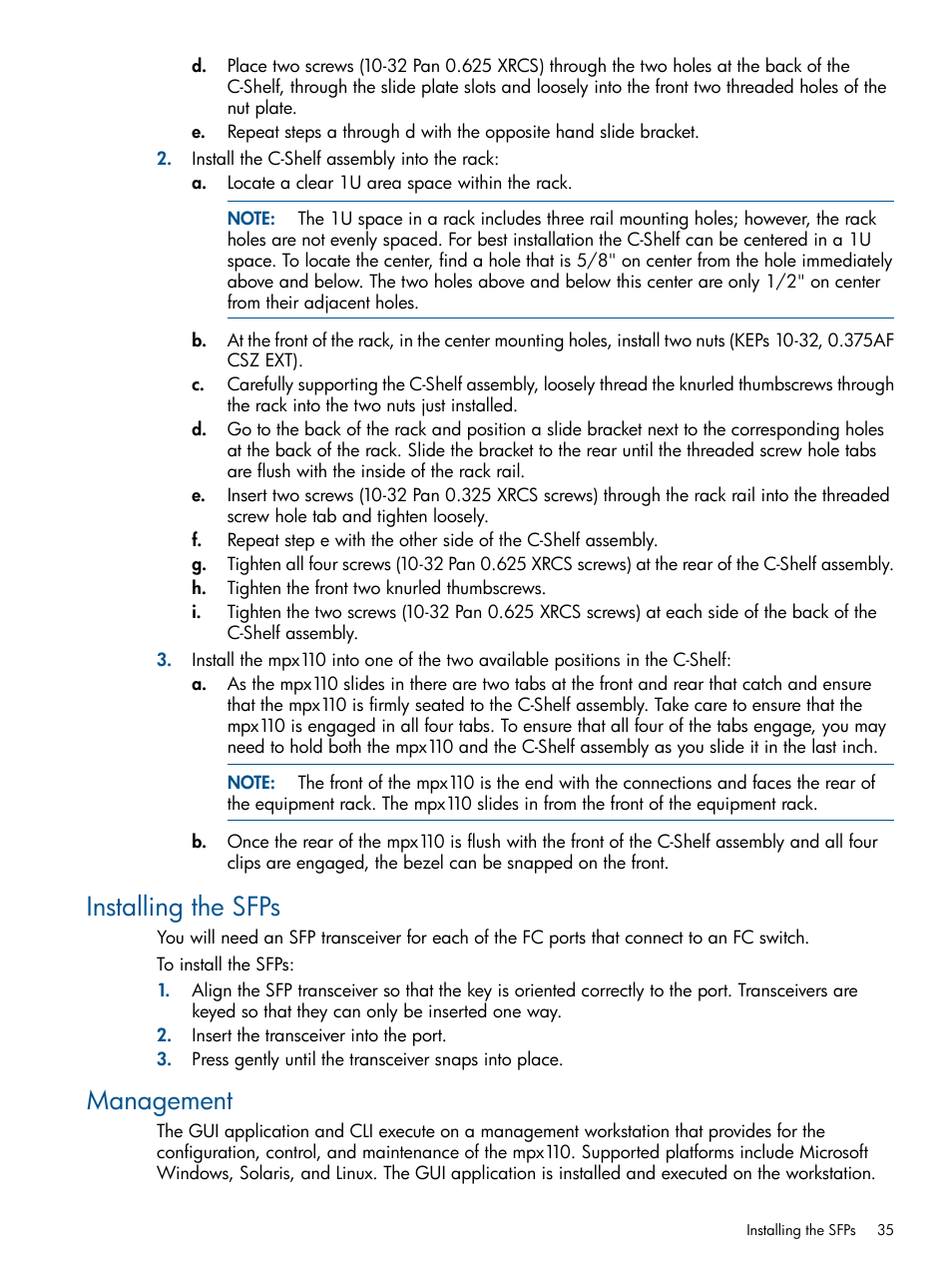 Installing the sfps, Management, Installing the sfps management | HP IP Distance Gateway User Manual | Page 35 / 153
