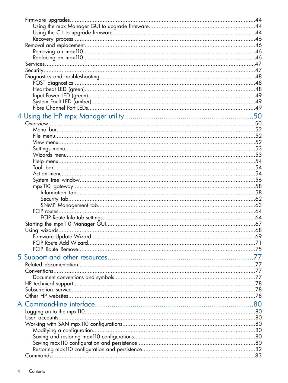 4 using the hp mpx manager utility, 5 support and other resources, A command-line interface | HP IP Distance Gateway User Manual | Page 4 / 153