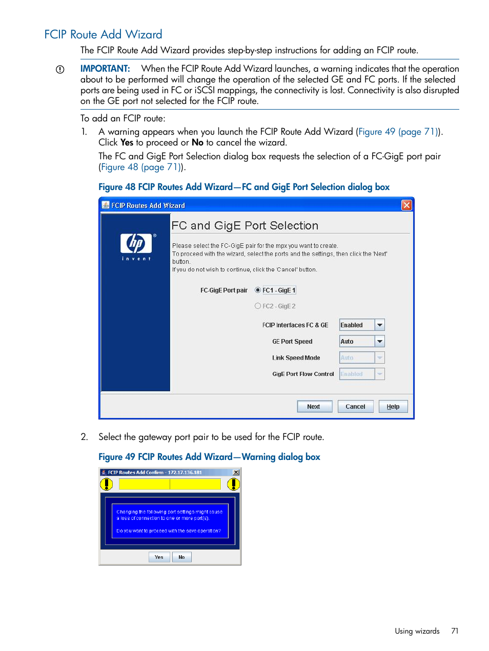 Fcip route add wizard | HP IP Distance Gateway User Manual | Page 71 / 153