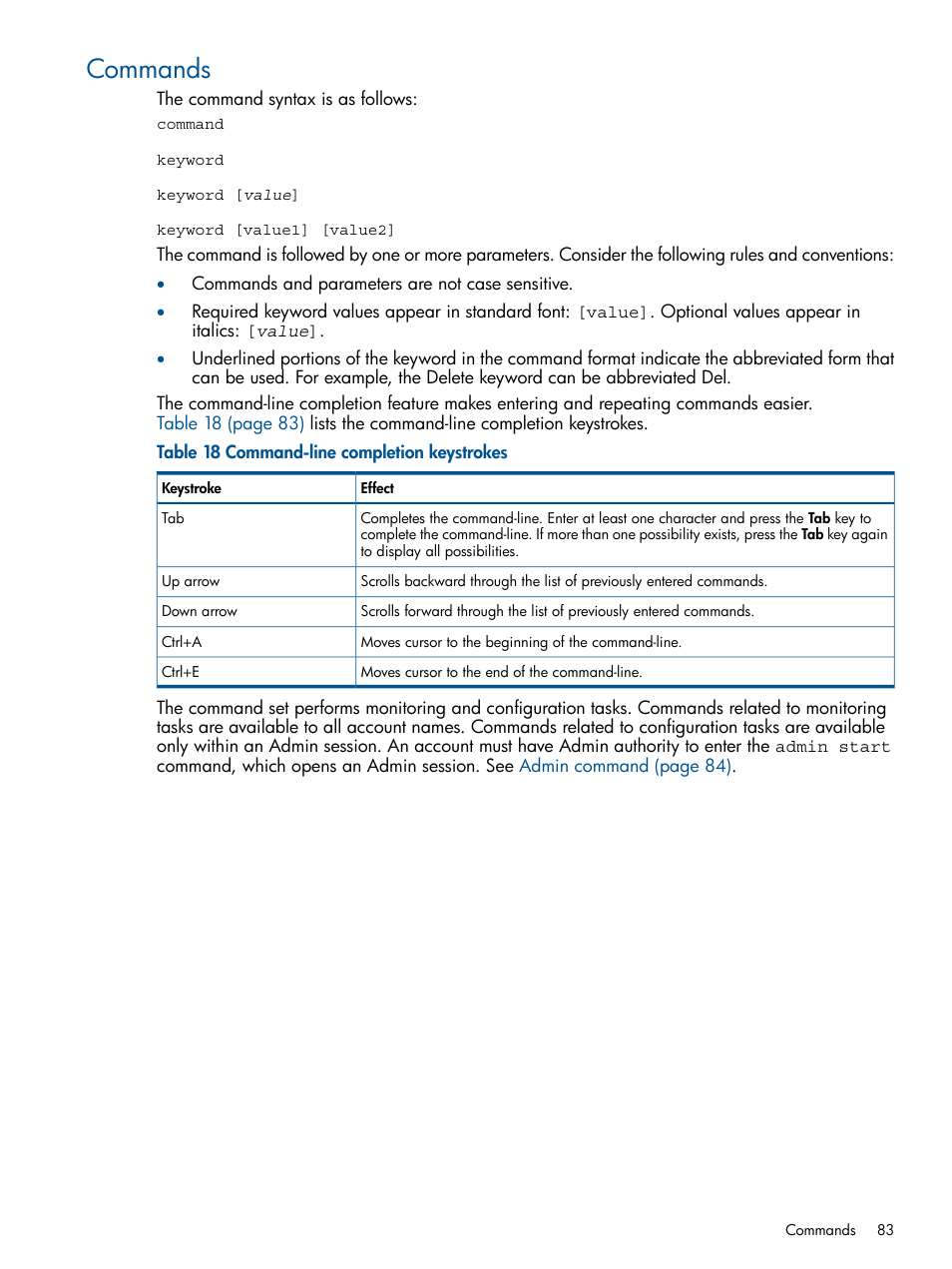 Commands | HP IP Distance Gateway User Manual | Page 83 / 153