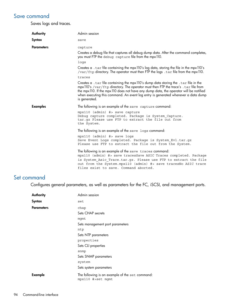 Save command, Set command, Save command set command | HP IP Distance Gateway User Manual | Page 94 / 153
