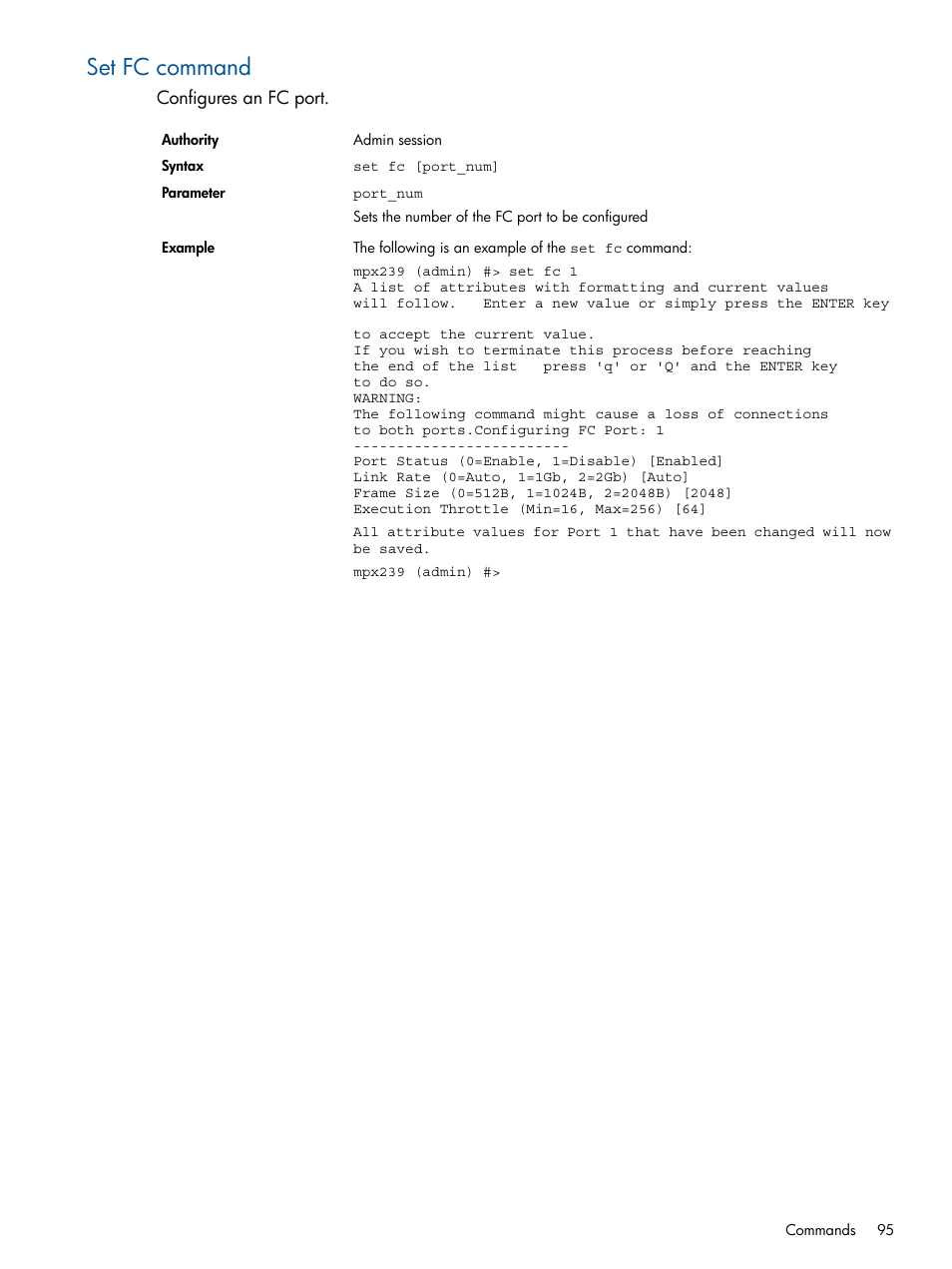 Set fc command | HP IP Distance Gateway User Manual | Page 95 / 153