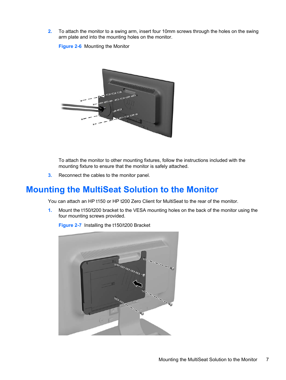 Mounting the multiseat solution to the monitor | HP Compaq LE1852ms 18.5-inch LED Backlit Monitor User Manual | Page 13 / 22