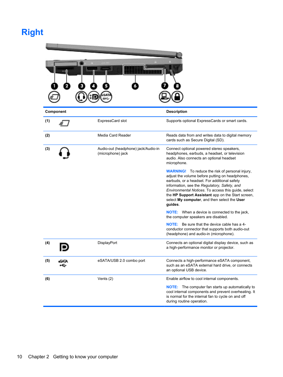 Right | HP EliteBook 2570p Notebook PC User Manual | Page 20 / 107