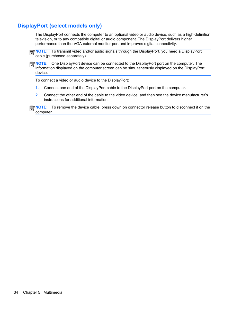 Displayport (select models only) | HP EliteBook 2570p Notebook PC User Manual | Page 44 / 107