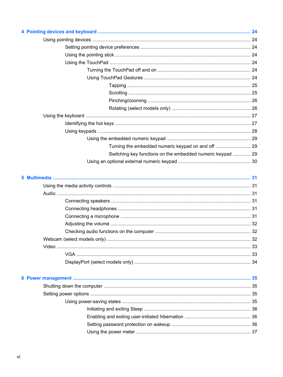 HP EliteBook 2570p Notebook PC User Manual | Page 6 / 107