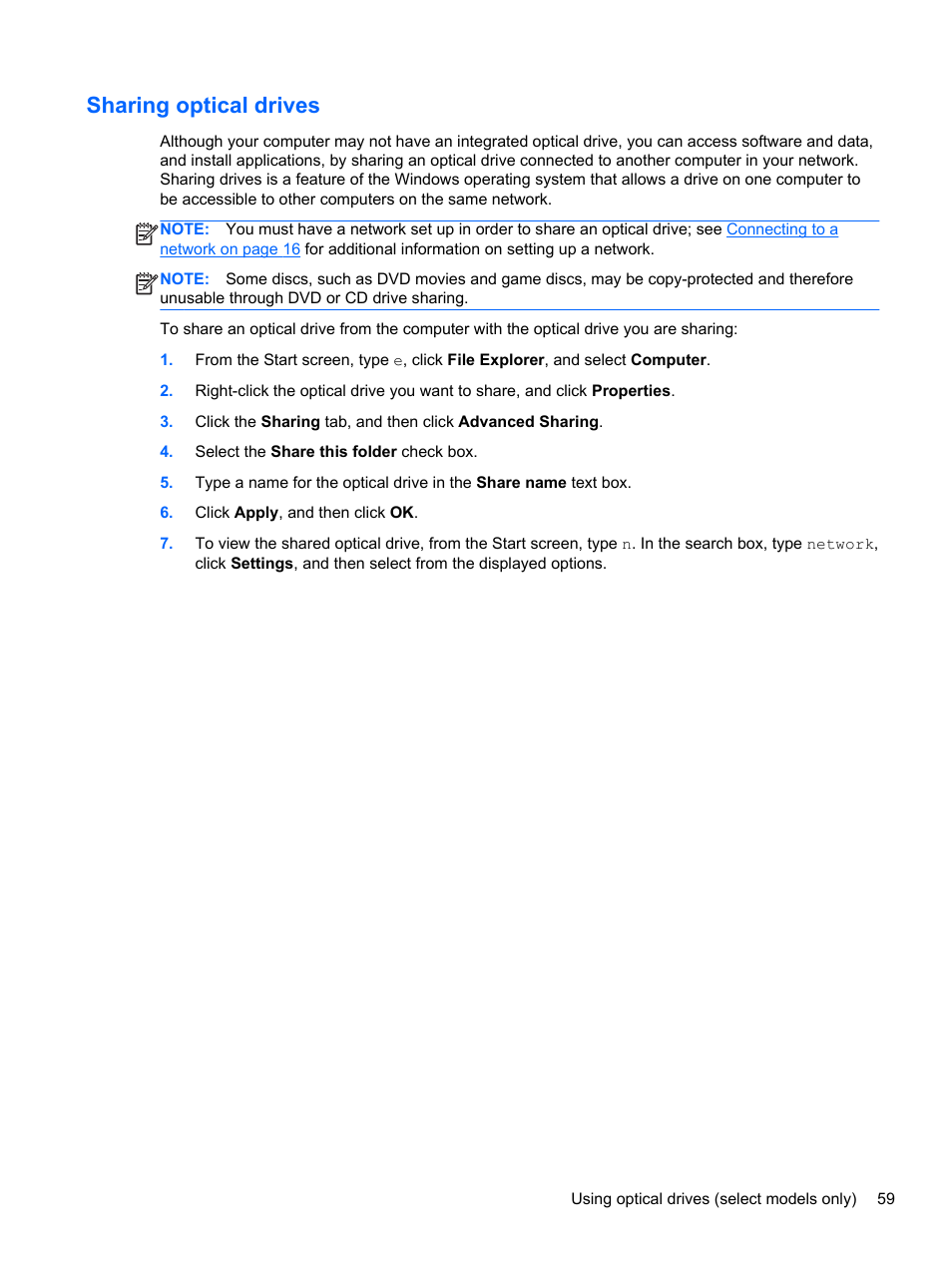 Sharing optical drives | HP EliteBook 2570p Notebook PC User Manual | Page 69 / 107