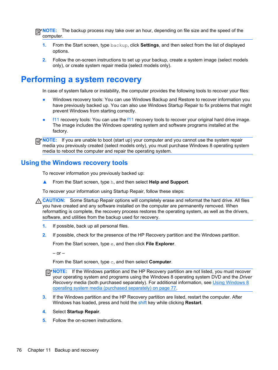 Performing a system recovery, Using the windows recovery tools | HP EliteBook 2570p Notebook PC User Manual | Page 86 / 107