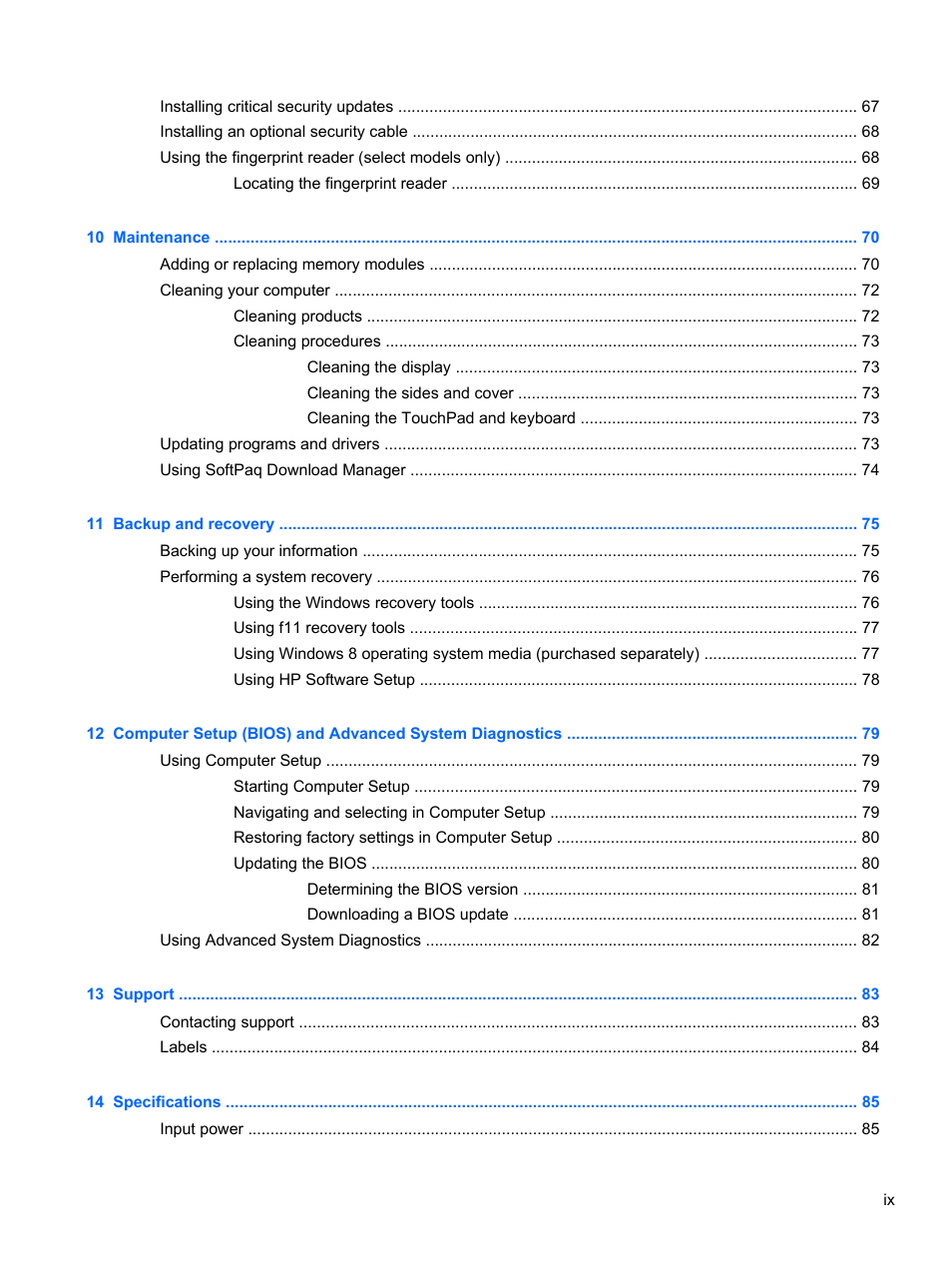 HP EliteBook 2570p Notebook PC User Manual | Page 9 / 107