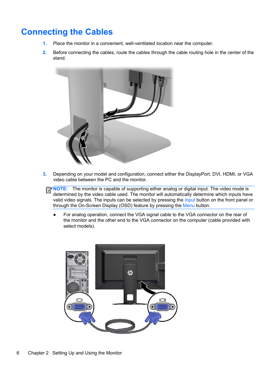 Connecting the cables | HP Z Display Z27i 27-inch IPS LED Backlit Monitor User Manual | Page 12 / 38
