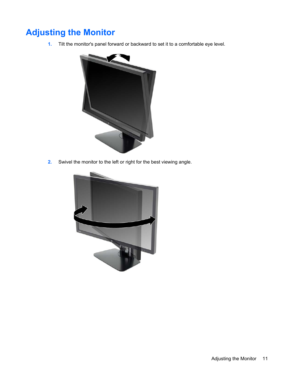 Adjusting the monitor | HP Z Display Z27i 27-inch IPS LED Backlit Monitor User Manual | Page 17 / 38