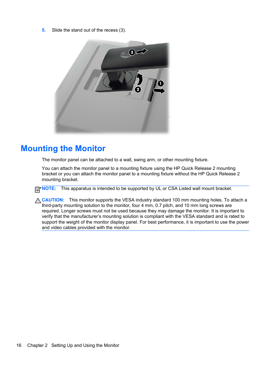 Mounting the monitor | HP Z Display Z27i 27-inch IPS LED Backlit Monitor User Manual | Page 22 / 38
