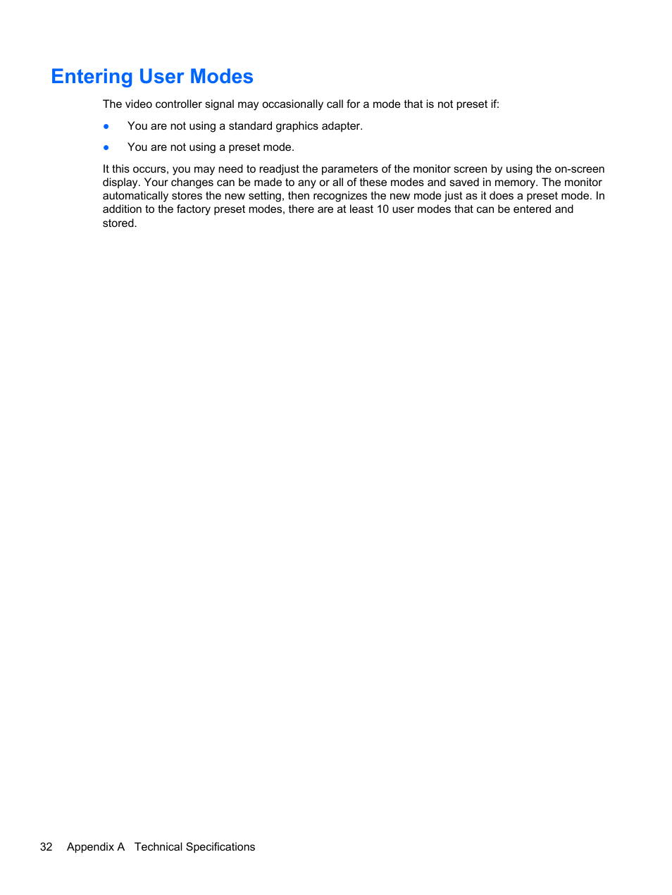 Entering user modes | HP Z Display Z27i 27-inch IPS LED Backlit Monitor User Manual | Page 38 / 38