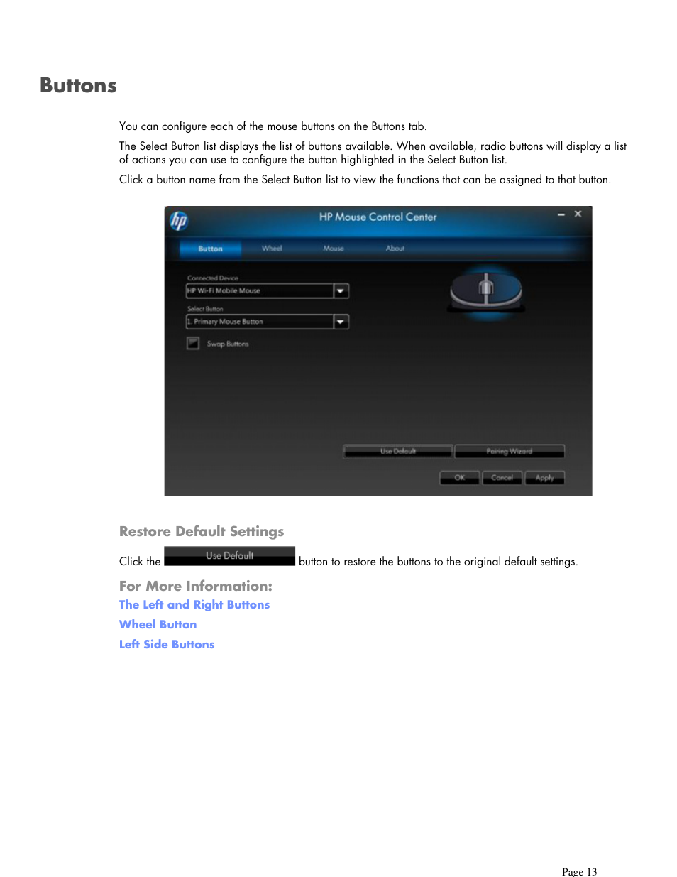 Buttons | HP X7000 Wi-Fi Touch Mouse User Manual | Page 13 / 32