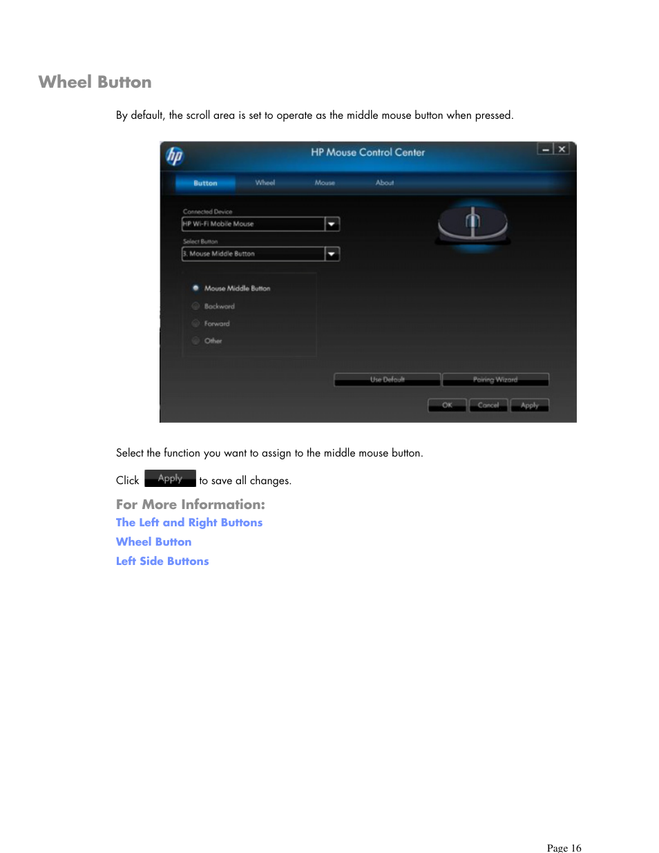 Wheel button | HP X7000 Wi-Fi Touch Mouse User Manual | Page 16 / 32