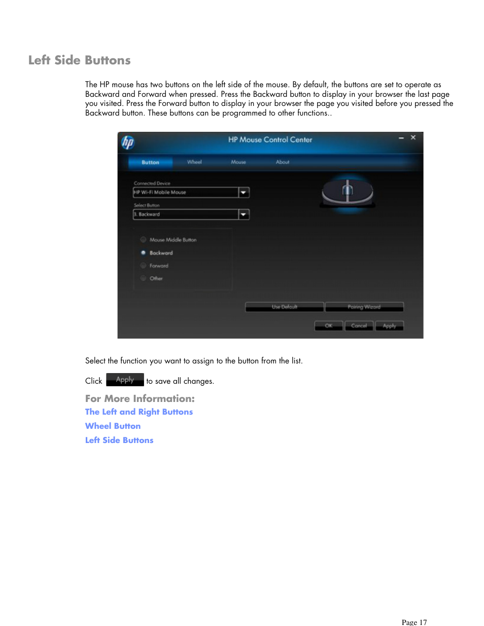 Left side buttons | HP X7000 Wi-Fi Touch Mouse User Manual | Page 17 / 32