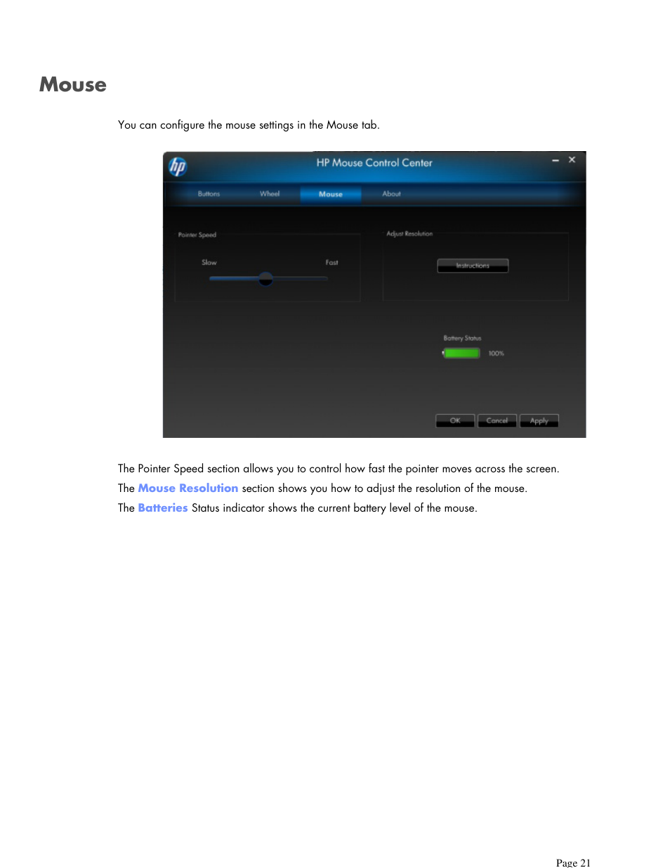 Mouse | HP X7000 Wi-Fi Touch Mouse User Manual | Page 21 / 32