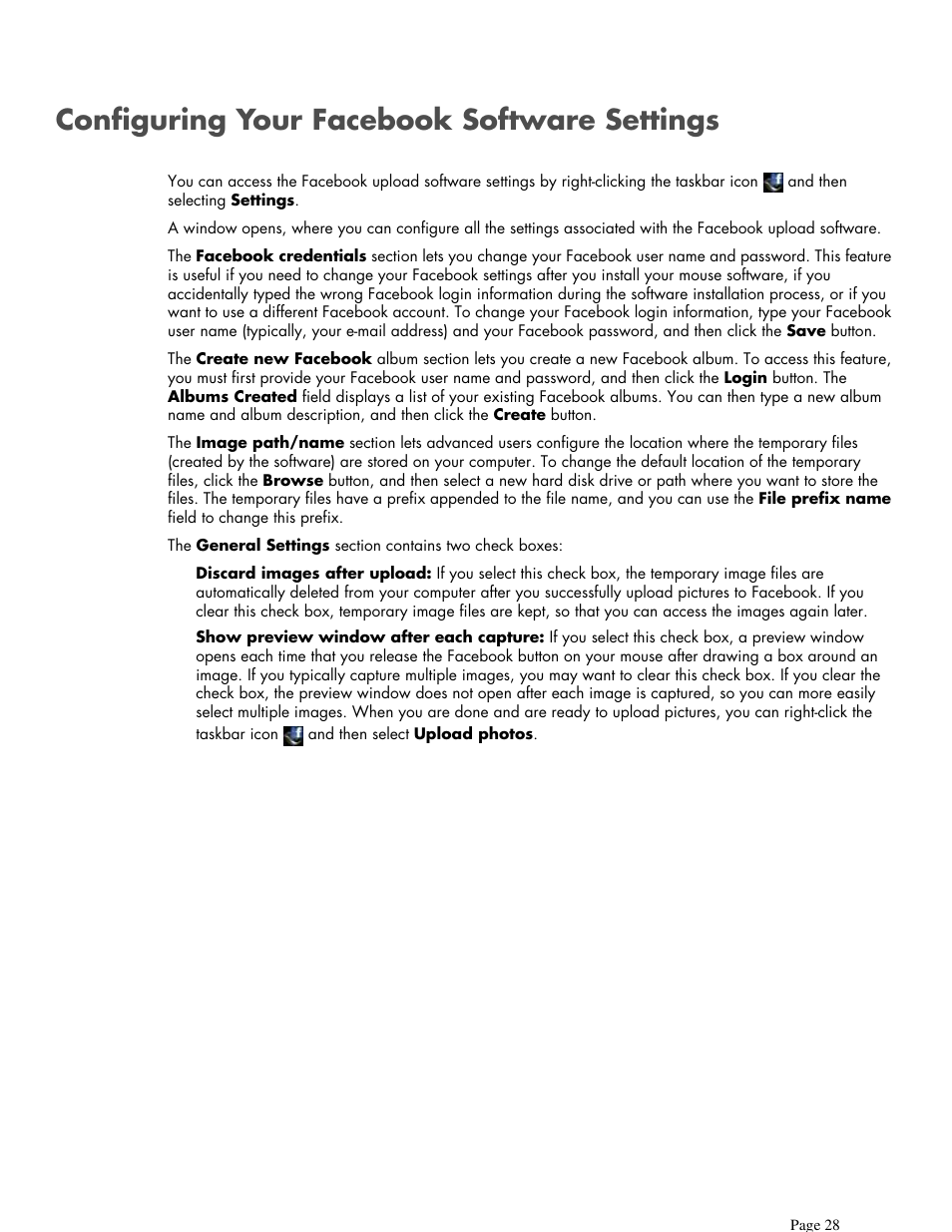 Configuring your facebook software settings | HP X7000 Wi-Fi Touch Mouse User Manual | Page 28 / 32