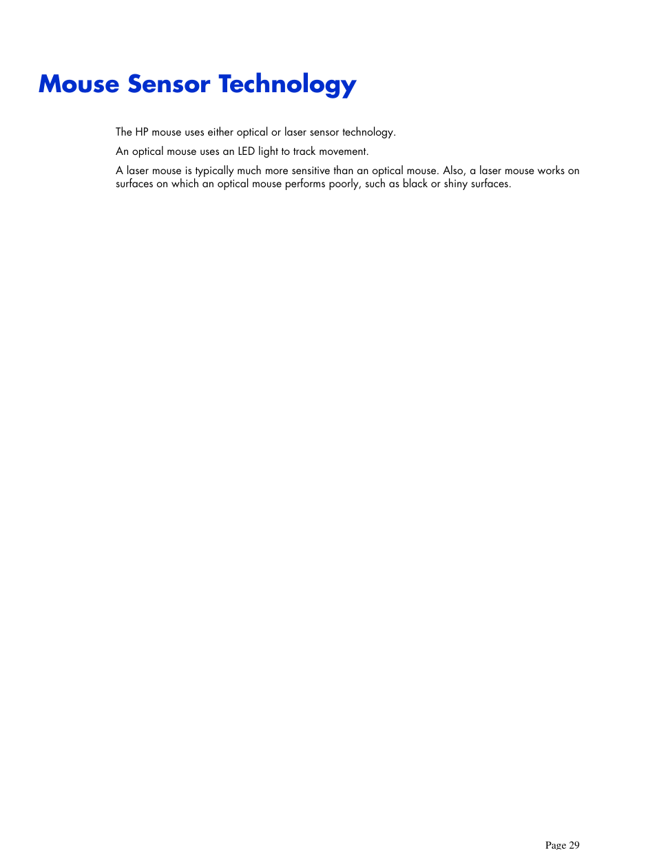 Mouse sensor technology | HP X7000 Wi-Fi Touch Mouse User Manual | Page 29 / 32