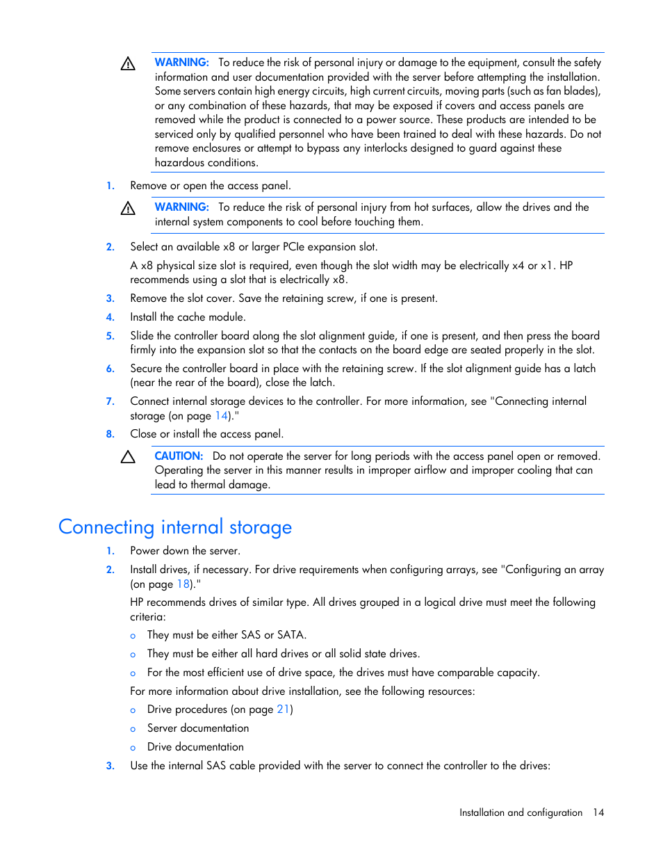 Connecting internal storage | HP Smart Array P830 Controller User Manual | Page 14 / 45