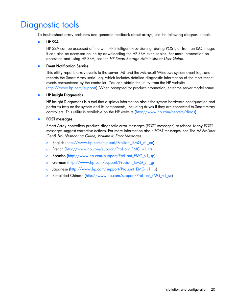 Diagnostic tools | HP Smart Array P830 Controller User Manual | Page 20 / 45