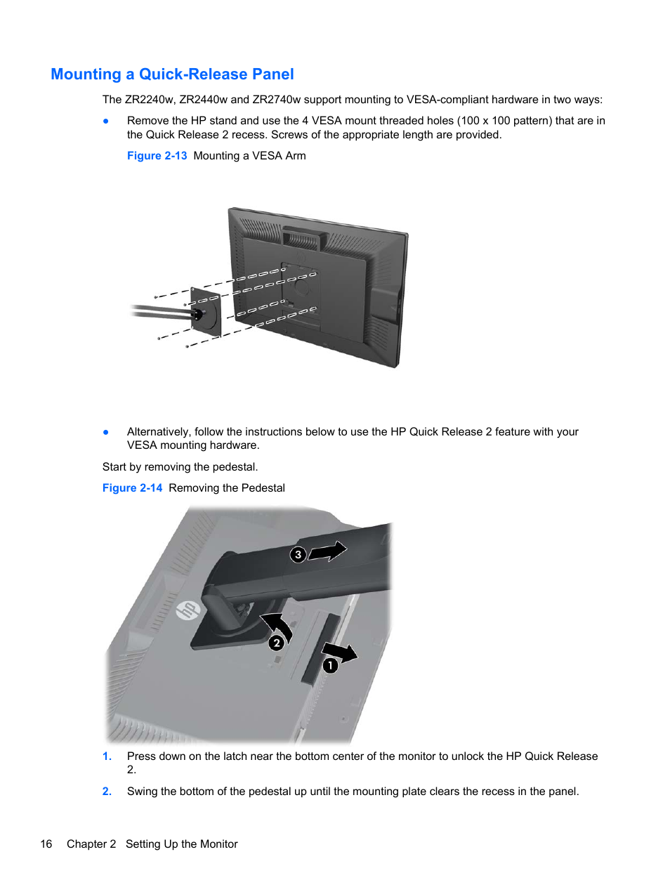 Mounting a quick-release panel | HP ZR2740w 27-inch LED Backlit IPS Monitor User Manual | Page 22 / 42