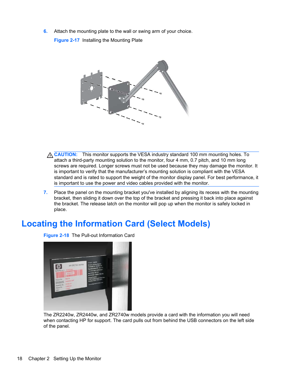 Locating the information card (select models) | HP ZR2740w 27-inch LED Backlit IPS Monitor User Manual | Page 24 / 42
