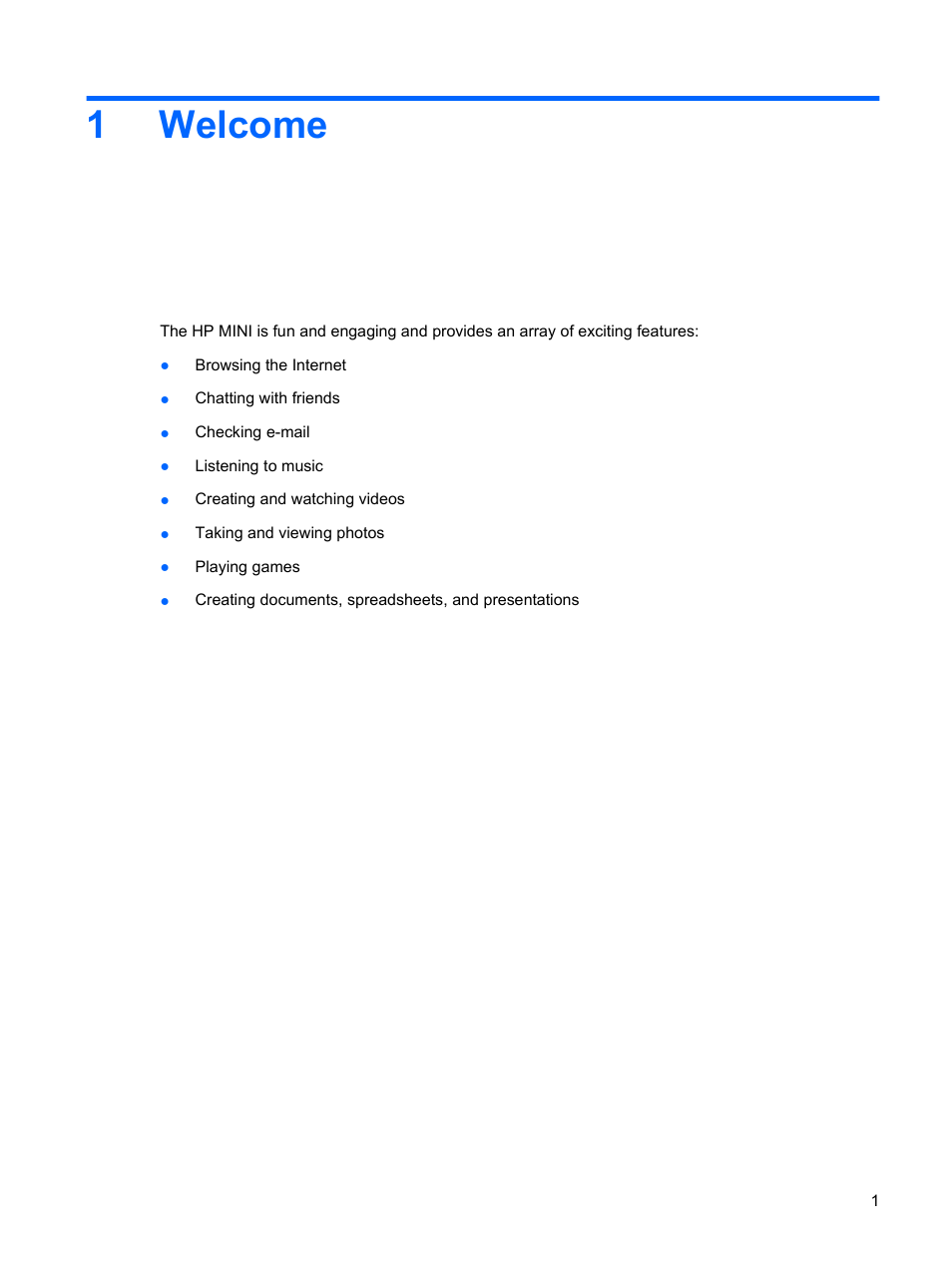 Welcome, 1 welcome, 1welcome | HP Mini 1132TU PC User Manual | Page 11 / 99