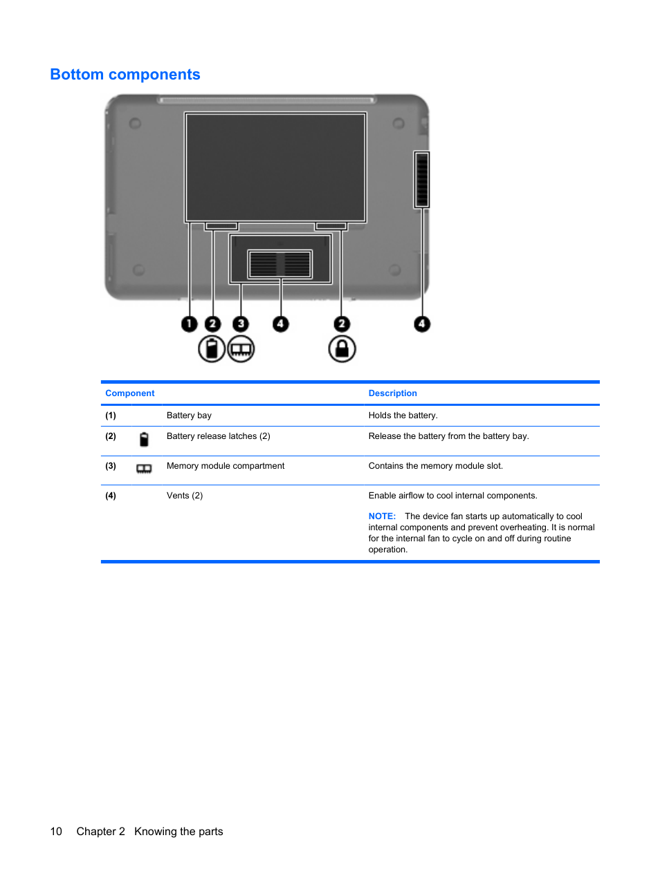 Bottom components | HP Mini 1132TU PC User Manual | Page 20 / 99