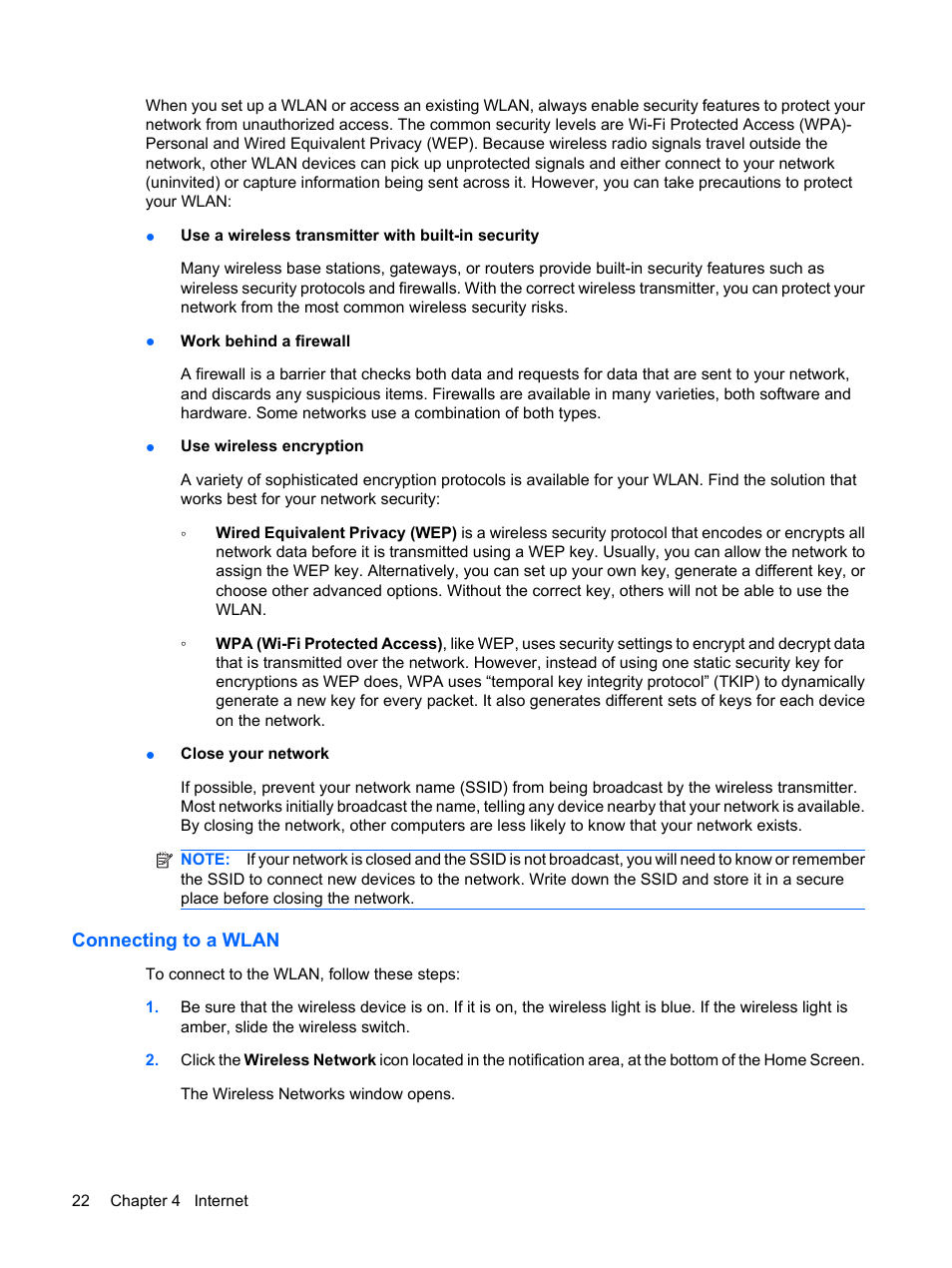 Connecting to a wlan | HP Mini 1132TU PC User Manual | Page 32 / 99