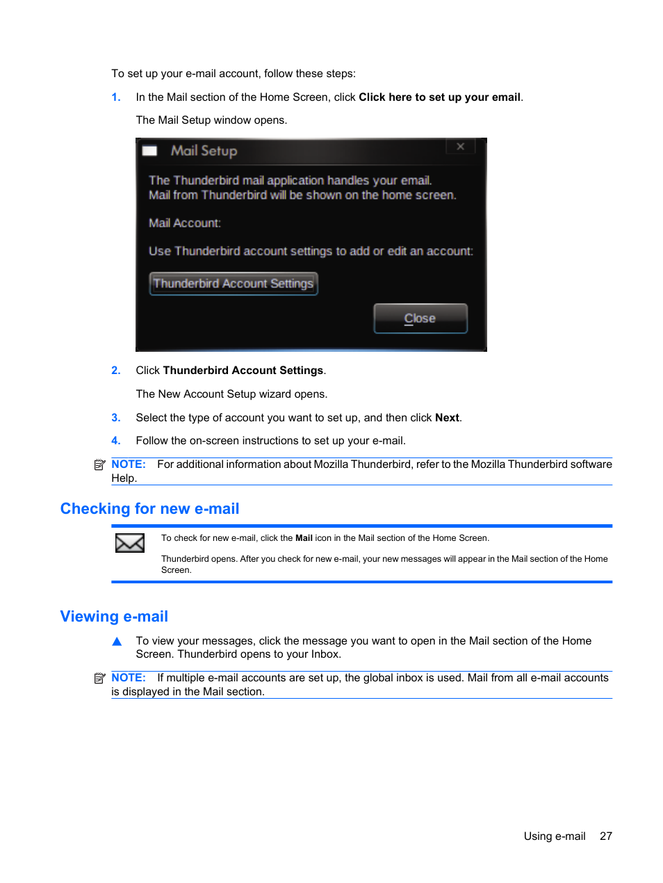 Checking for new e-mail, Viewing e-mail, Checking for new e-mail viewing e-mail | HP Mini 1132TU PC User Manual | Page 37 / 99