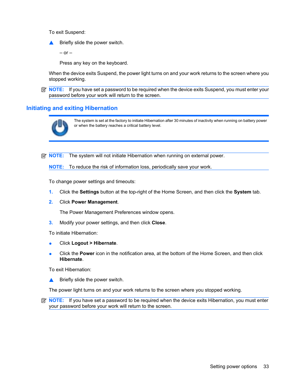 Initiating and exiting hibernation | HP Mini 1132TU PC User Manual | Page 43 / 99