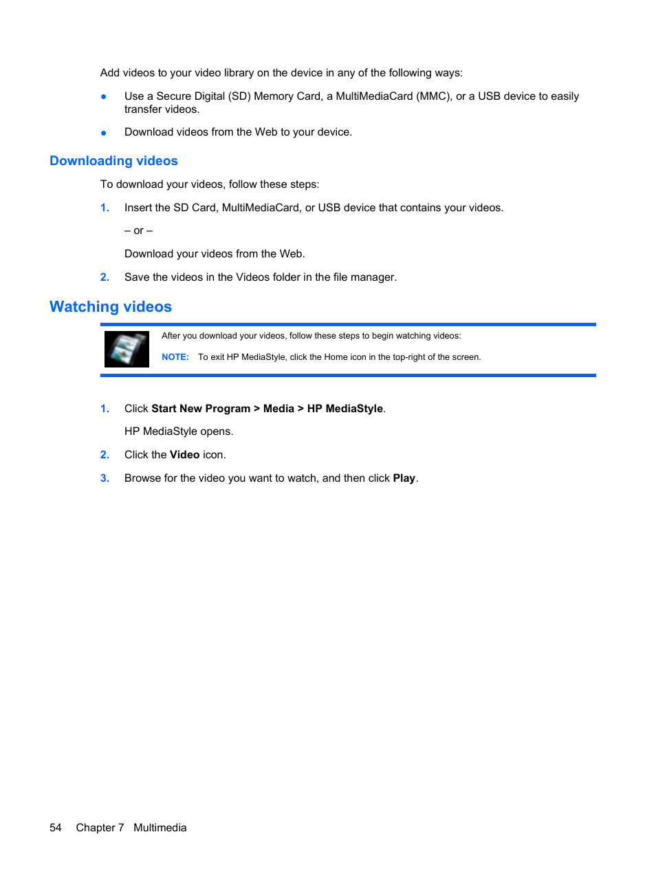 Downloading videos, Watching videos | HP Mini 1132TU PC User Manual | Page 64 / 99