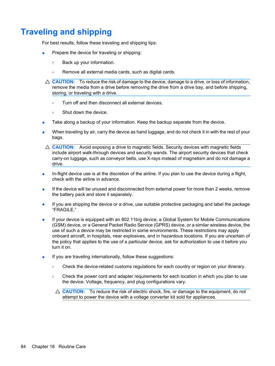 Traveling and shipping | HP Mini 1132TU PC User Manual | Page 94 / 99