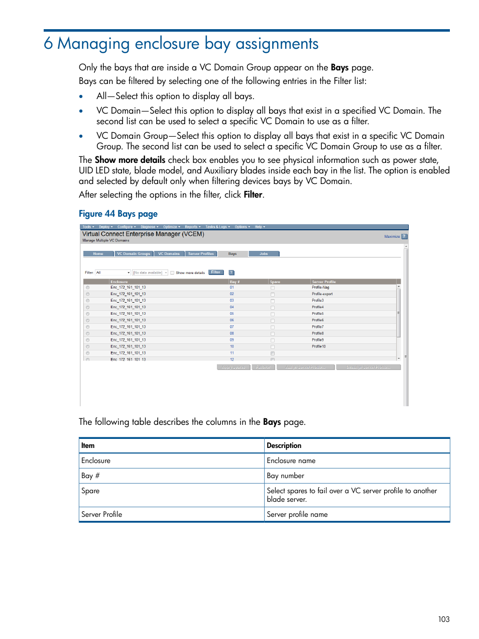 6 managing enclosure bay assignments | HP Virtual Connect Enterprise Manager Software User Manual | Page 103 / 159