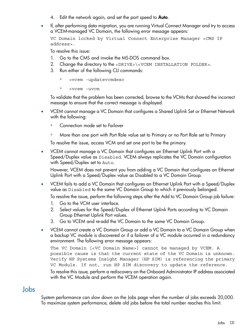 Jobs | HP Virtual Connect Enterprise Manager Software User Manual | Page 131 / 159