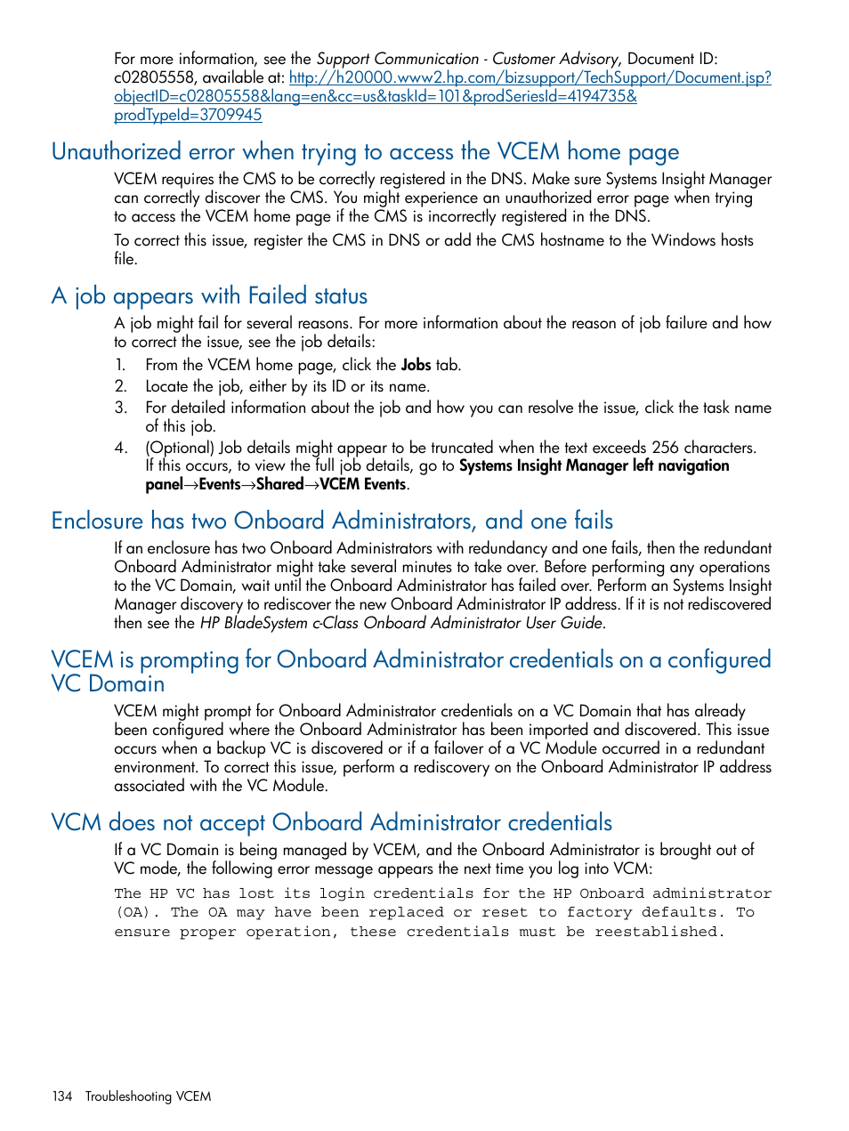 A job appears with failed status | HP Virtual Connect Enterprise Manager Software User Manual | Page 134 / 159