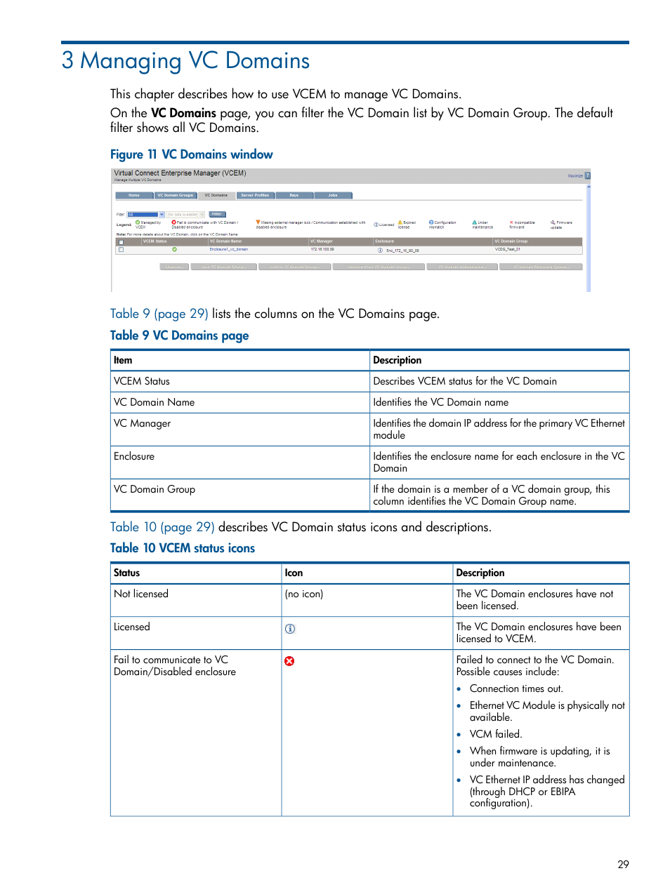 3 managing vc domains | HP Virtual Connect Enterprise Manager Software User Manual | Page 29 / 159