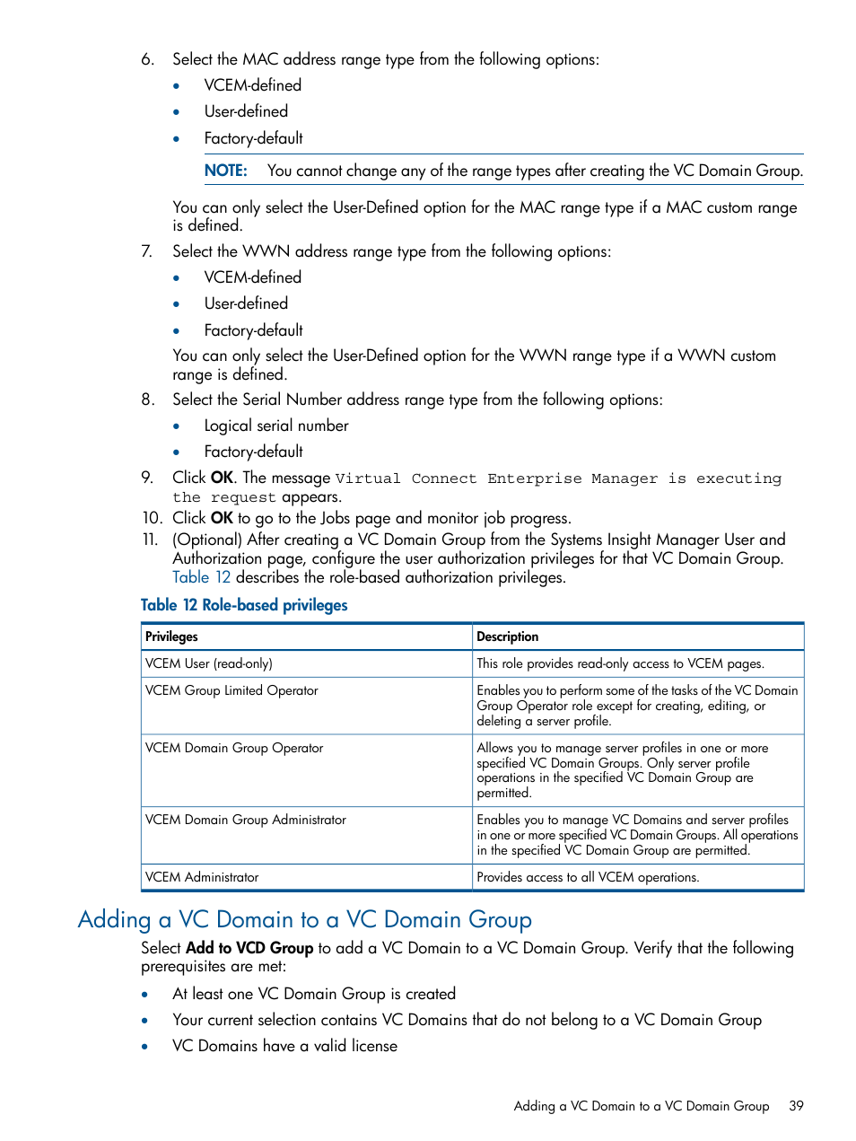 Adding a vc domain to a vc domain group | HP Virtual Connect Enterprise Manager Software User Manual | Page 39 / 159