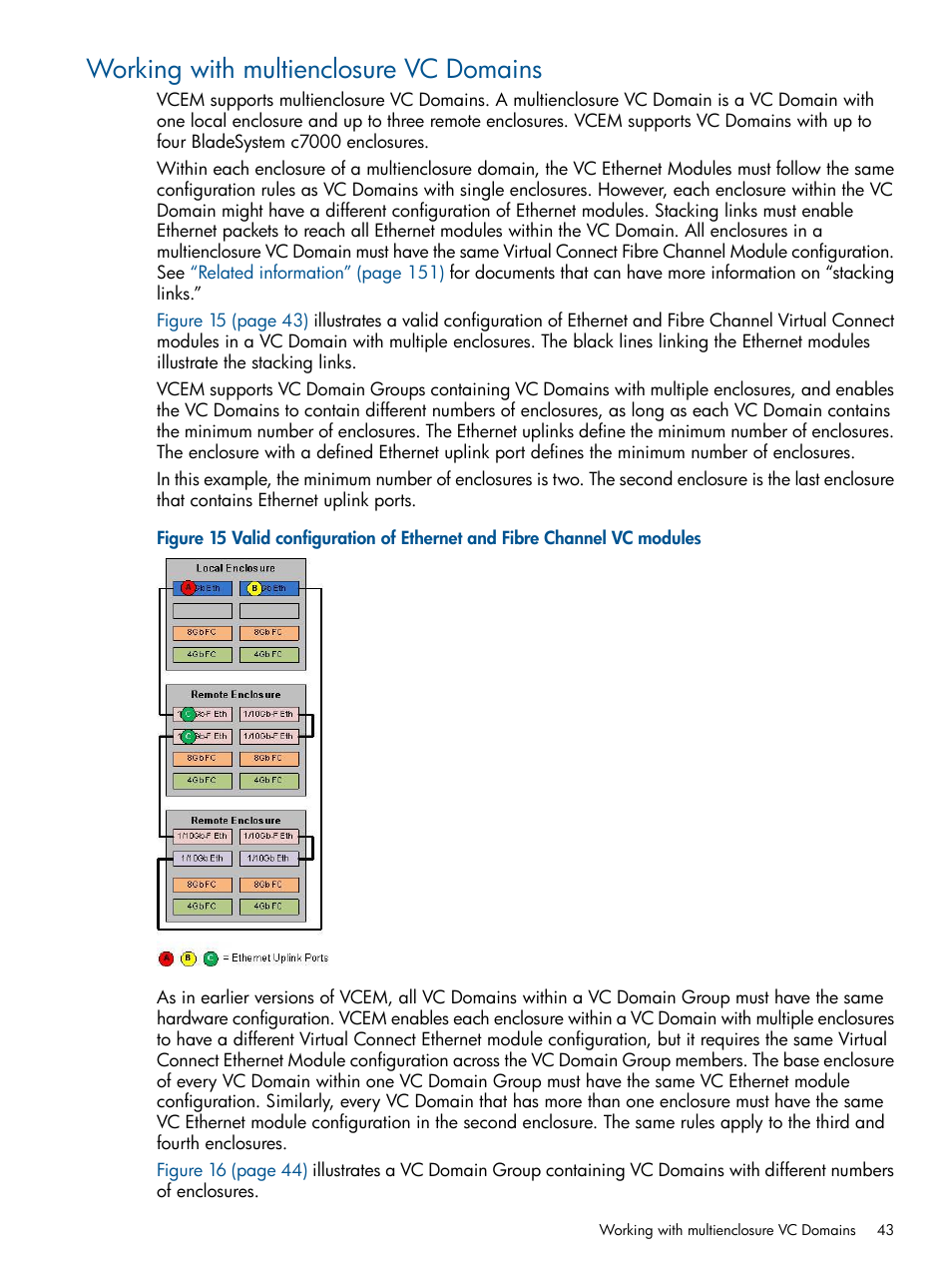 Working with multienclosure vc domains | HP Virtual Connect Enterprise Manager Software User Manual | Page 43 / 159