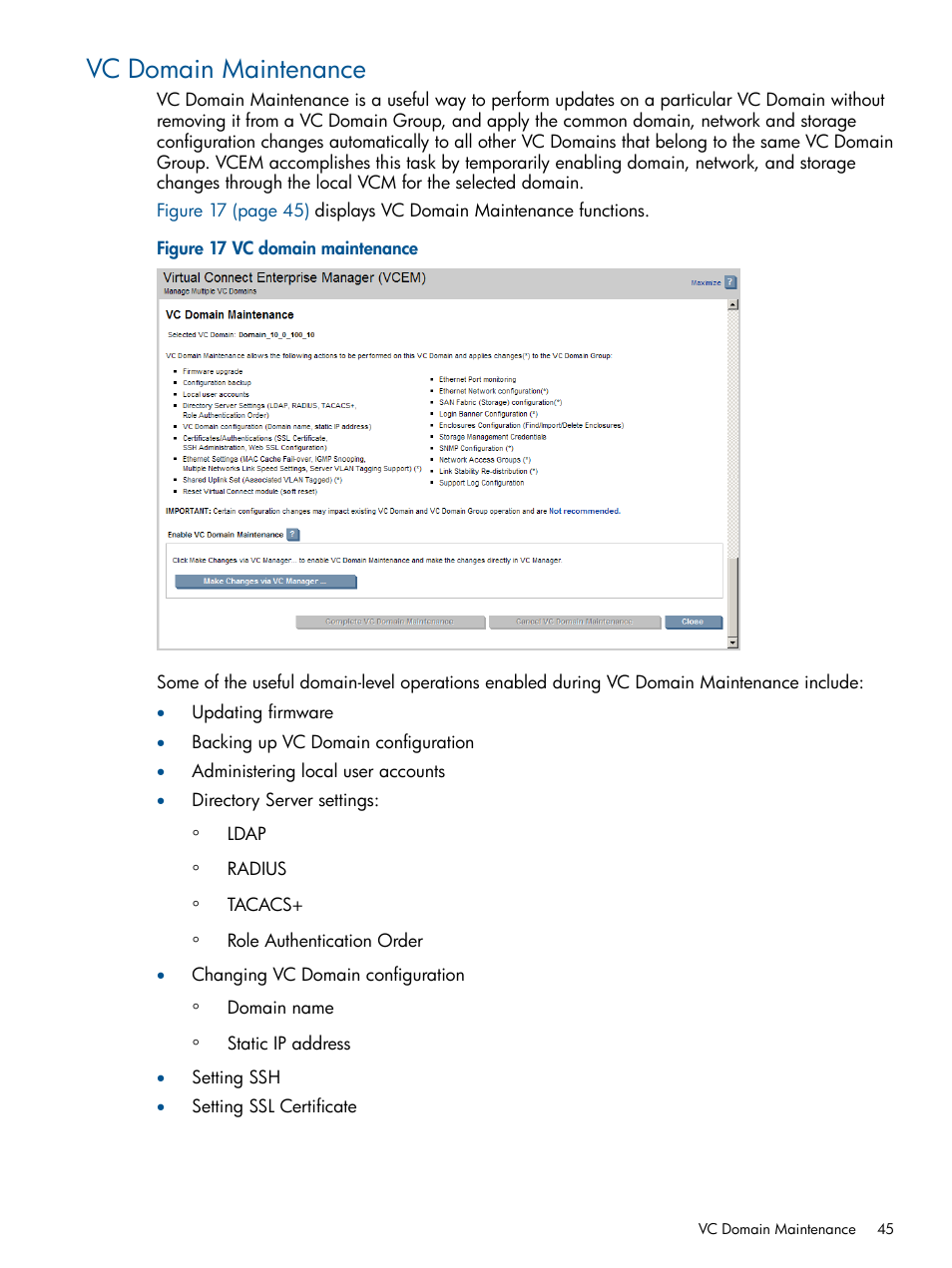 Vc domain maintenance | HP Virtual Connect Enterprise Manager Software User Manual | Page 45 / 159