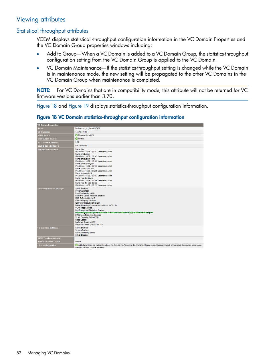 Viewing attributes, Statistical throughput attributes | HP Virtual Connect Enterprise Manager Software User Manual | Page 52 / 159