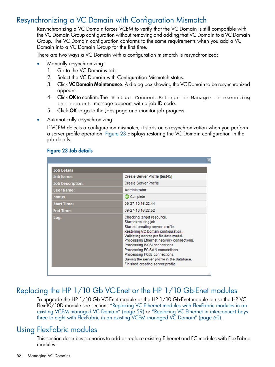 Using flexfabric modules | HP Virtual Connect Enterprise Manager Software User Manual | Page 58 / 159